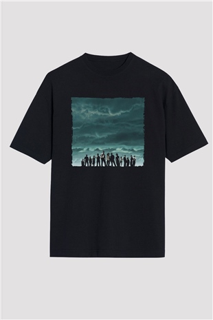 Unisex Lost Baskılı Siyah Oversize Tişört