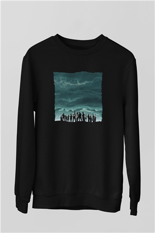 Unisex Lost Baskılı Siyah Sweatshirt