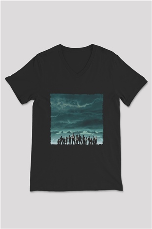 Unisex Lost Baskılı Siyah V Yaka Tişört