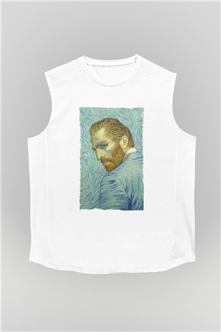Unisex Loving Vincent Baskılı Beyaz Kolsuz Tişört