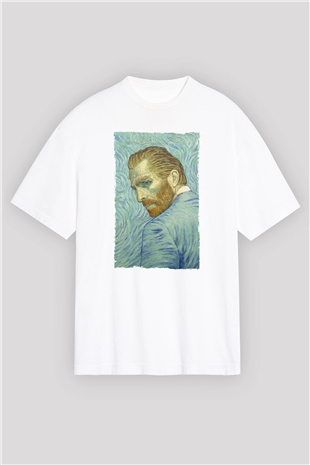 Unisex Loving Vincent Baskılı Beyaz Oversize Tişört