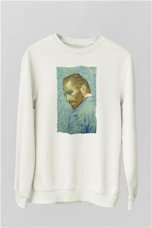 Unisex Loving Vincent Baskılı Beyaz Sweatshirt