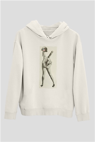 Unisex M-A-S-H Baskılı Beyaz Kapüşonlu Sweatshirt