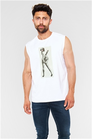 Unisex M-A-S-H Baskılı Beyaz Kolsuz Tişört