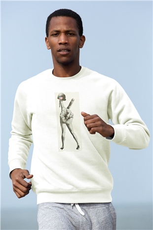 Unisex M-A-S-H Baskılı Beyaz Sweatshirt
