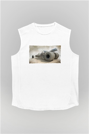 Unisex Mad Max Fury Road Baskılı Beyaz Kolsuz T-shirt