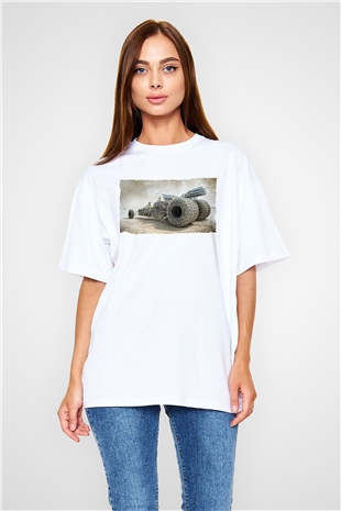 Unisex Mad Max Fury Road Baskılı Beyaz Oversize T-shirt