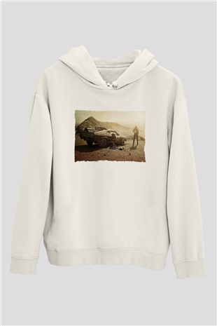 Unisex Mad Max Fury Road Baskılı Beyaz Kapüşonlu Sweatshirt