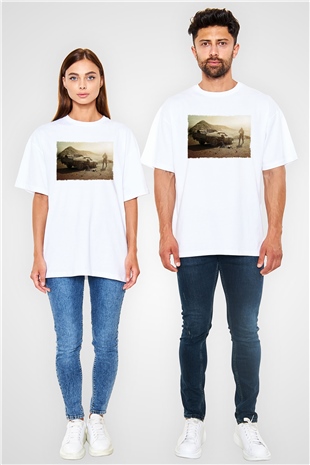 Unisex Mad Max Fury Road Baskılı Beyaz Oversize Tişört
