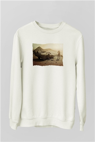 Unisex Mad Max Fury Road Baskılı Beyaz Sweatshirt