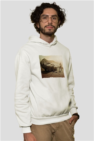 Unisex Mad Max Fury Road Baskılı Beyaz Kapüşonlu Sweatshirt