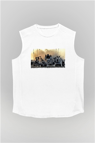 Unisex Mad Max Fury Road Baskılı Beyaz Kolsuz Tshirt