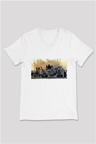 Unisex Mad Max Fury Road Baskılı Beyaz V Yaka Tshirt