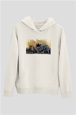 Unisex Mad Max Fury Road Baskılı Beyaz Kapüşonlu Sweatshirt