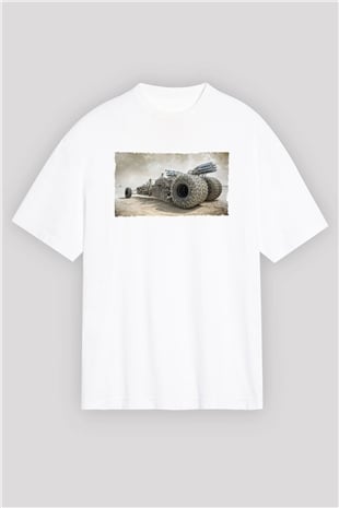Unisex Mad Max Fury Road Baskılı Beyaz Oversize T-shirt