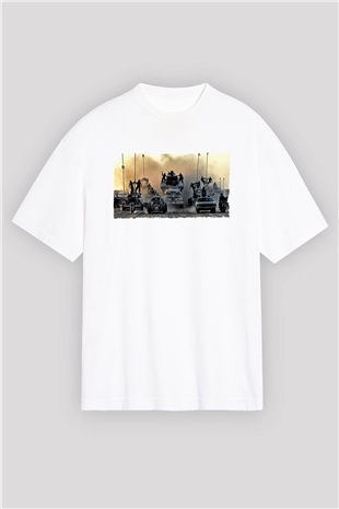 Unisex Mad Max Fury Road Baskılı Beyaz Oversize Oversize T-shirt