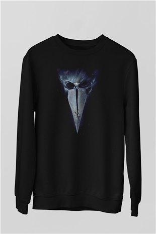 Unisex Major Grom Plague Doctor Baskılı Siyah Sweatshirt