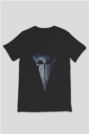 Unisex Major Grom Plague Doctor Baskılı Siyah V Yaka Tshirt