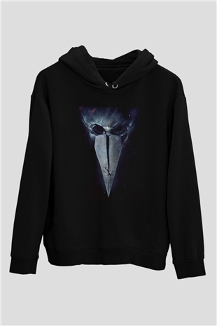 Unisex Major Grom Plague Doctor Baskılı Siyah Kapüşonlu Sweatshirt