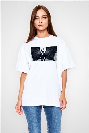 Unisex Malefiz (Maleficent) Baskılı Beyaz Oversize Tişört