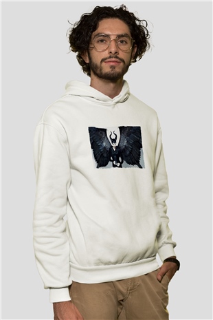 Unisex Malefiz (Maleficent) Baskılı Beyaz Kapüşonlu Sweatshirt
