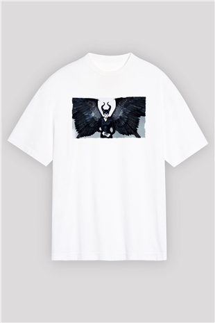 Unisex Malefiz (Maleficent) Baskılı Beyaz Oversize Tişört