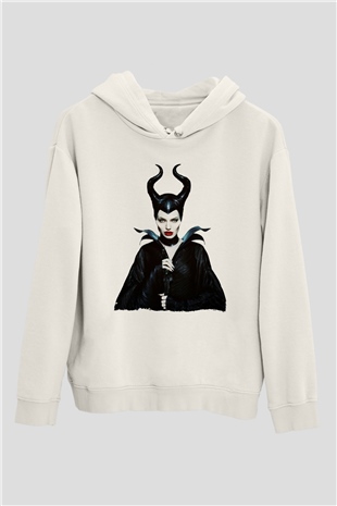 Unisex Malefiz (Maleficent) Baskılı Beyaz Kapüşonlu Sweatshirt