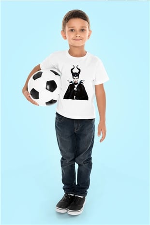 Unisex Malefiz (Maleficent) Baskılı Beyaz Çocuk Tshirt
