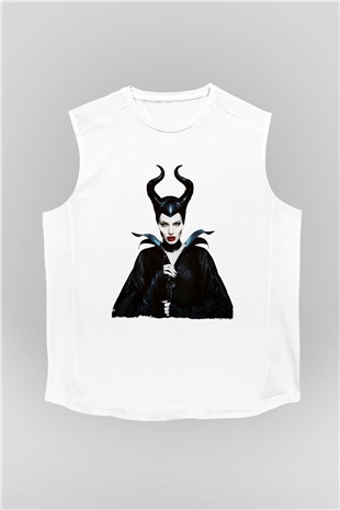 Unisex Malefiz (Maleficent) Baskılı Beyaz Kolsuz Tshirt