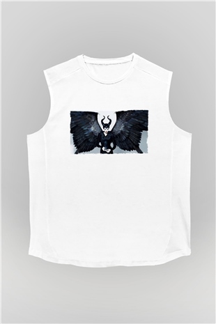 Unisex Malefiz (Maleficent) Baskılı Beyaz Kolsuz Tişört