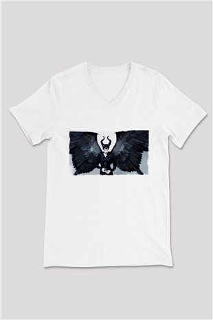 Unisex Malefiz (Maleficent) Baskılı Beyaz V Yaka Tişört