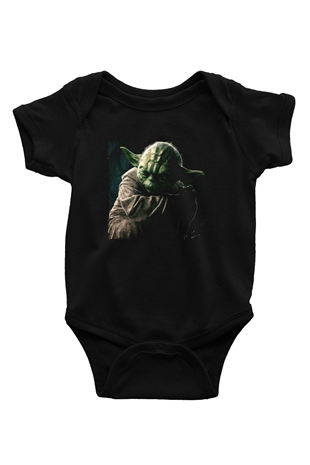 Unisex Master Yoda Baskılı Siyah Bebek Body - Zıbın