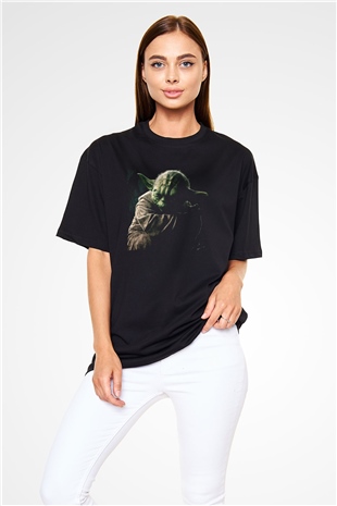 Unisex Master Yoda Baskılı Siyah Oversize Tişört