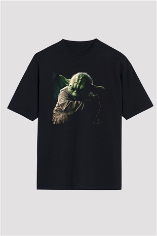 Unisex Master Yoda Baskılı Siyah Oversize Tişört