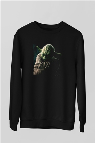 Unisex Master Yoda Baskılı Siyah Sweatshirt