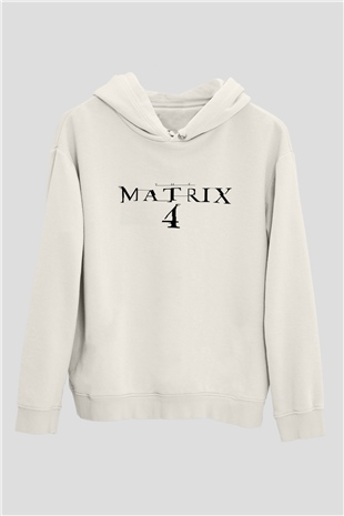 Unisex Matrix 4 Baskılı Beyaz Kapüşonlu Sweatshirt