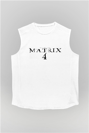 Unisex Matrix 4 Baskılı Beyaz Kolsuz T-shirt