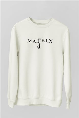 Unisex Matrix 4 Baskılı Beyaz Sweatshirt