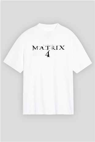 Unisex Matrix 4 Baskılı Beyaz Oversize T-shirt