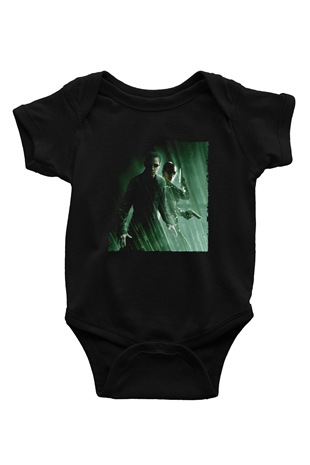 Unisex Matrix Baskılı Siyah Bebek Body - Zıbın