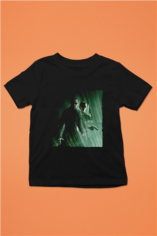 Unisex Matrix Baskılı Siyah Çocuk Tişört