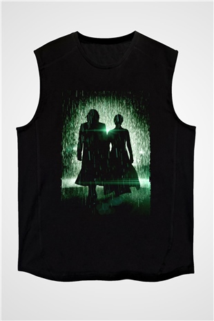 Unisex Matrix Baskılı Siyah Kolsuz Tshirt