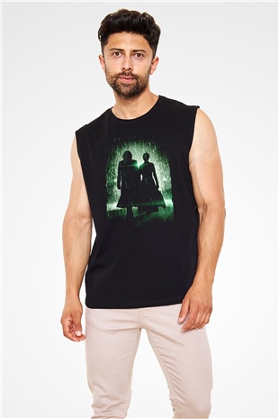 Unisex Matrix Baskılı Siyah Kolsuz Tshirt
