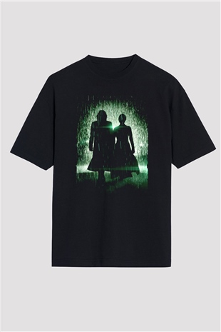 Unisex Matrix Baskılı Siyah Oversize Tshirt