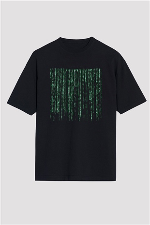 Unisex Matrix Baskılı Siyah Oversize T-shirt