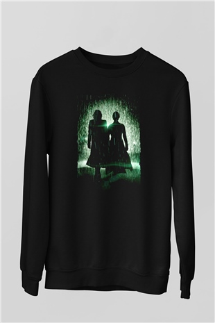 Unisex Matrix Baskılı Siyah Sweatshirt