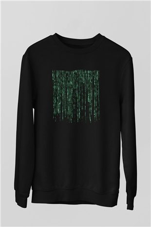 Unisex Matrix Baskılı Siyah Sweatshirt