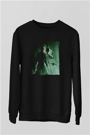 Unisex Matrix Baskılı Siyah Sweatshirt