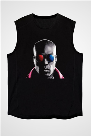 Unisex Matrix Baskılı Siyah Unisex Kolsuz T-shirt