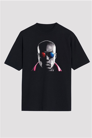 Unisex Matrix Baskılı Siyah Unisex Oversize T-shirt